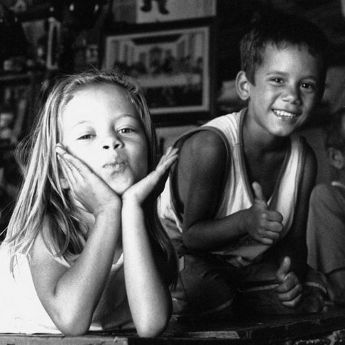 Black and white photography of girl and boy